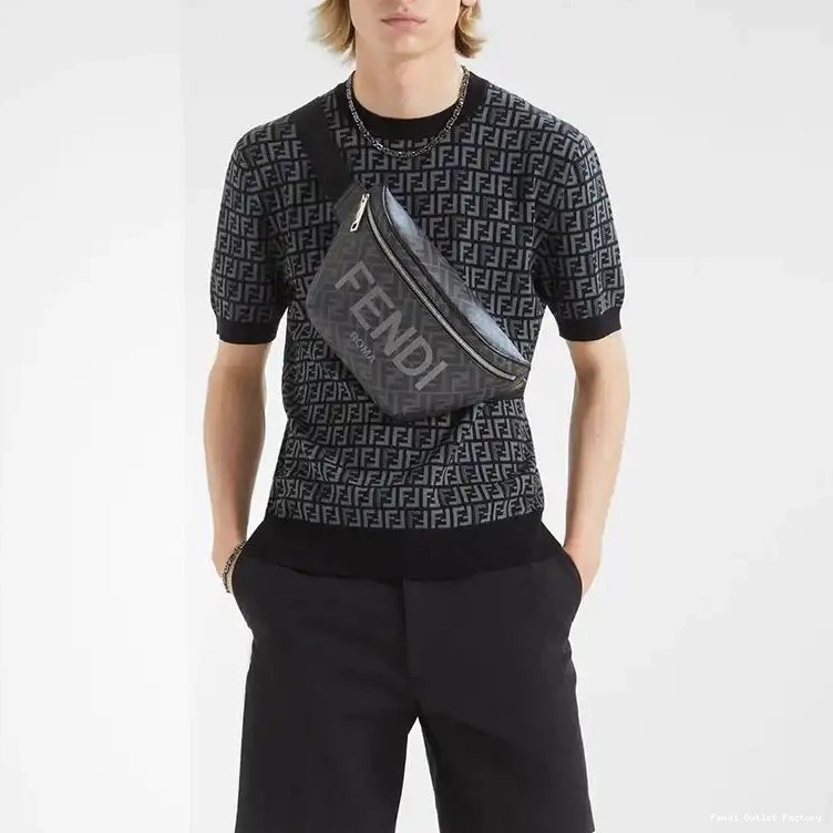 Affordable HOT Fendi ROMA FF Black Logo Fabric Belt Motif In Bag 0701